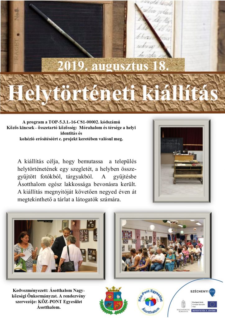 2019 augusztus 18-án megrendezésre kerülő Helyismereti kiállítás plakátja